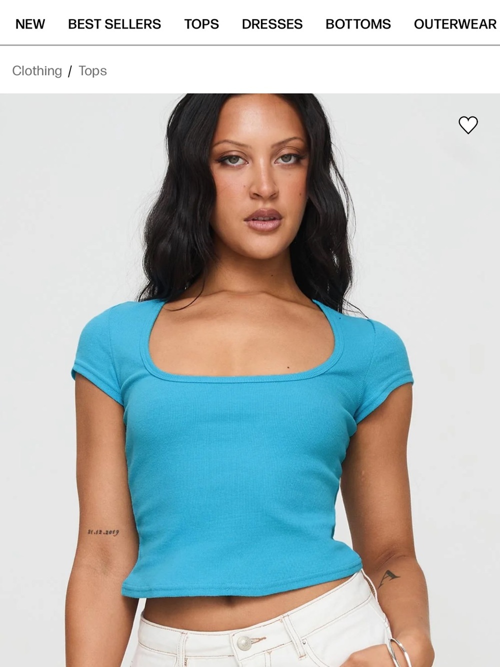 Princess Polly Vibrant Turquoise Square Neck Crop Tee Sz 8